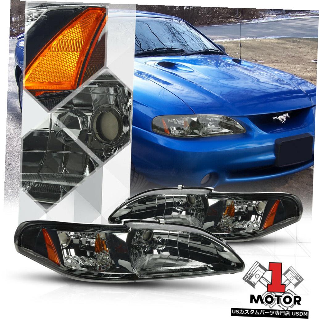 ヘッドライト 94-98マスタングGT / SVT SN-95のスモークティンテッド1PCヘッドライトアンバーコーナーシグナル Smoke Tinted 1PC Headlight Amber Corner Signal for 94-98 Mustang GT/SVT SN-95 【並行輸入品】