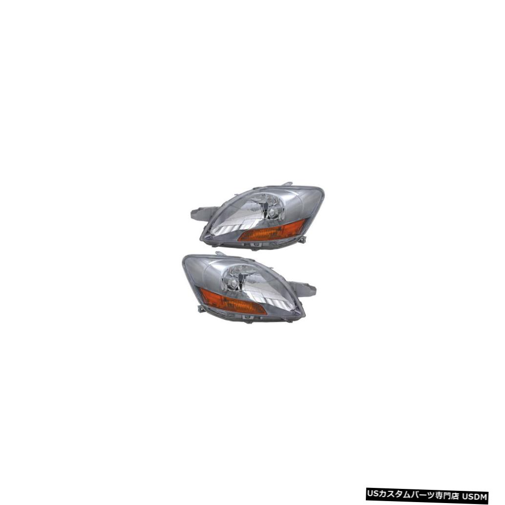 ヘッドライト 2007-2011 Toyota Yaris Sport Driver & Passenger Side Headlights Lamps Pair Set 【並行輸入品】