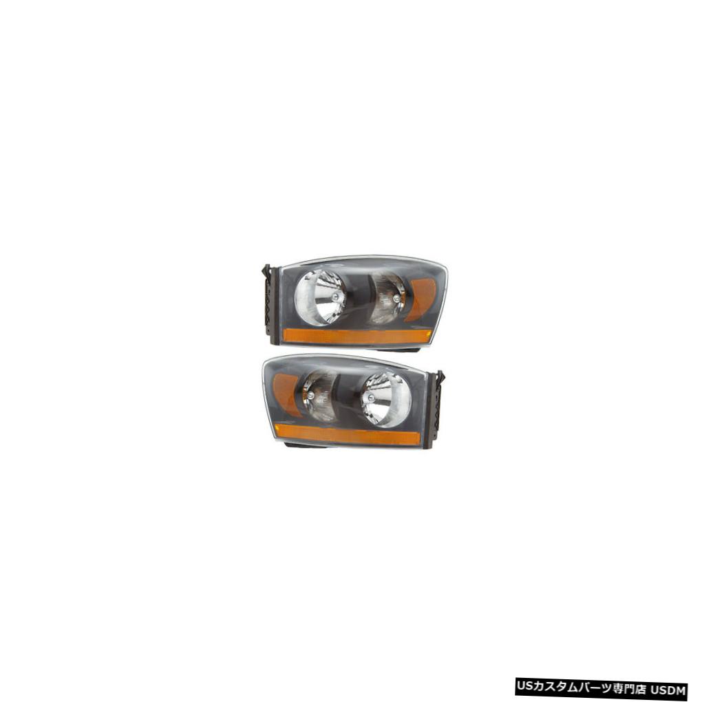 最新発見 ライト ランプ Headlights Passenger Driver Cab Mega Up R1500 Pick Dodge 06 ヘッドライト Black Pair Bezel