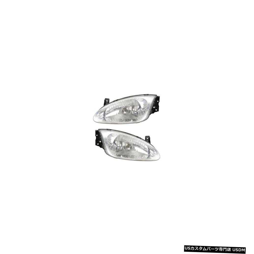 ヘッドライト Fits 1999-2000 Hyundai Elantra Driver & Passenger Side Headlights Lamps Pair Set 【並行輸入品】