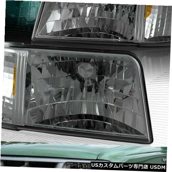 Headlight スモークレンズヘッドライト1ピースW /アンバーリフレクターランプフィット93-97フォードレンジャー SMOKE LENS HEAD LIGHTS 1-PIECE W/AMBER REFLECTOR LAMPS FIT 93-97 FORD RANGER 【並行輸入品】