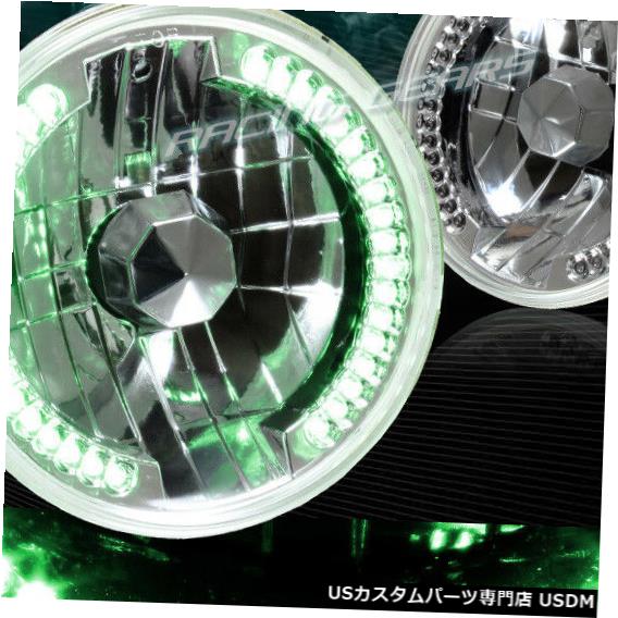 Headlight 7インチラウンドH6024 H6014 H6017クロームハウジンググリーンLEDリングシールビームヘッドライト 7\
