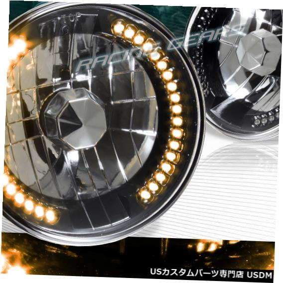 Headlight 7インチラウンドH6024 H6014 H6017ブラックハウジングアンバーLEDリングシールビームヘッドライト 7\