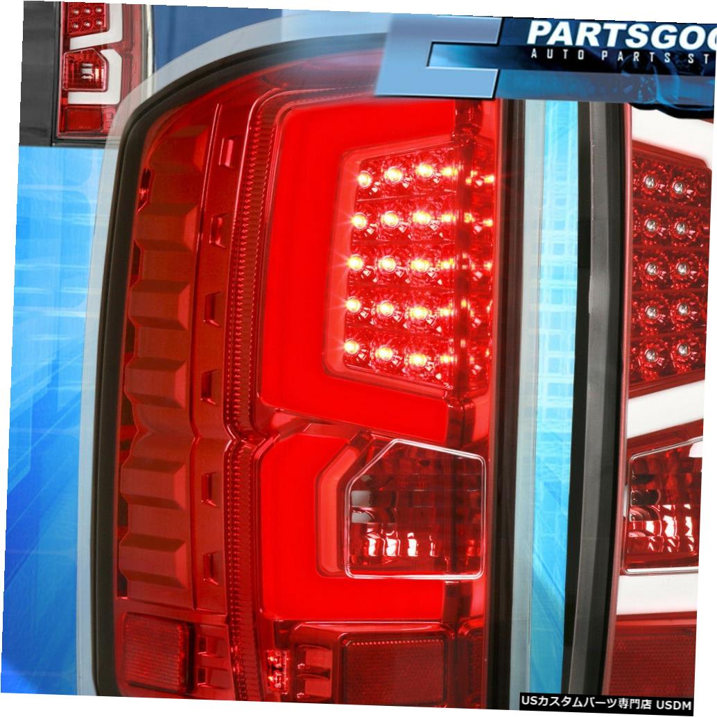 テールライト 14-18 GMCシエラホワイトチューブスタイルLEDテールライト赤ハウジングクリアレンズセット For 14-18 GMC Sierra White Tube Style LED Tail Lights Red Housing Clear Lens Set 【並行輸入品】
