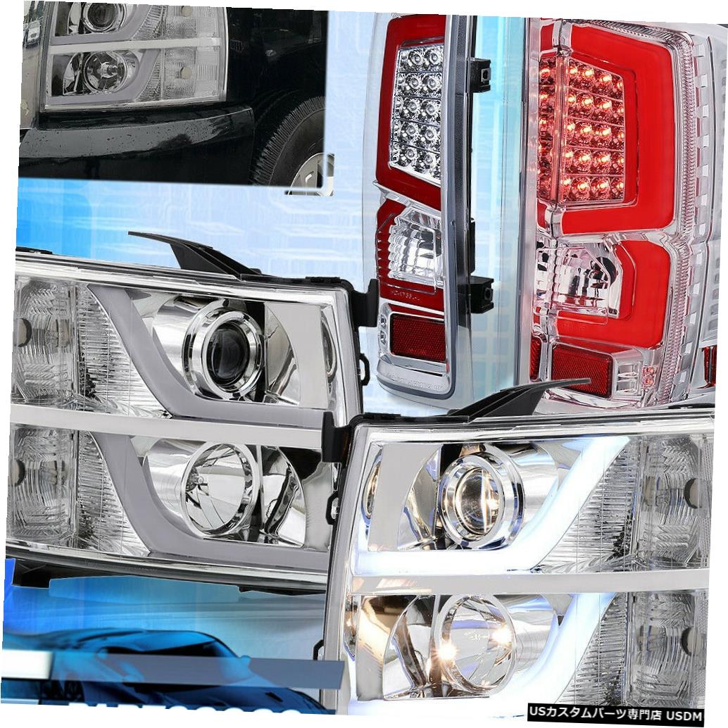 テールライト 07-13シェビーシルバラードクリアLedヘッドライト+黒赤Ledテールライトランプ用 For 07-13 Chevy Silverado Clear Led Headlights + Black Red Led Tail Lights Lamps 【並行輸入品】