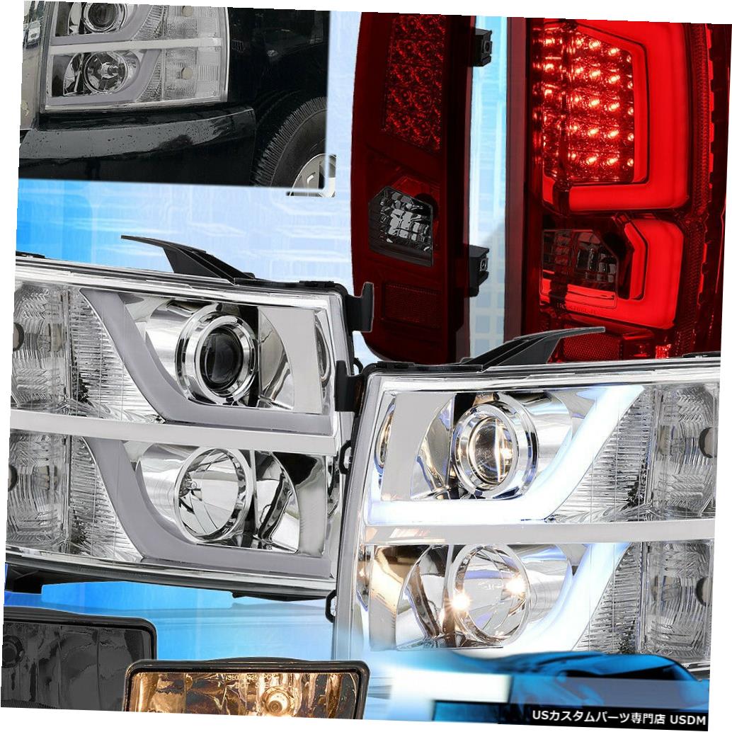 テールライト 07-13シルバラードリフレクターヘッドライトLEDスモークレッドテールライト+スモークフォグ用 For 07-13 Silverado Reflector Headlights LED Smoke Red Tail Lights + Smoked Fogs 【並行輸入品】