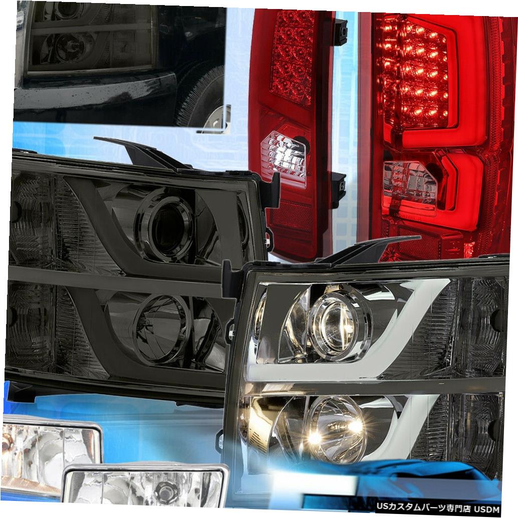 テールライト 07-13シルバラードリフレクターDRLの煙のヘッドライトの赤い尾灯+明確な霧のため For 07-13 Silverado Reflector DRL Smoke Headlights Red Tail Lights + Clear Fogs 【並行輸入品】