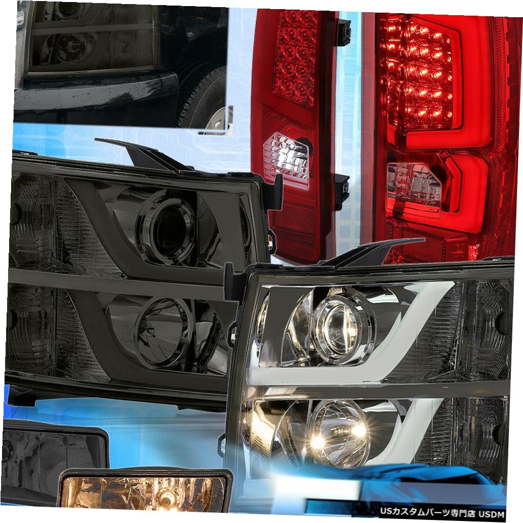 テールライト 07-13シルバラードリフレクターDRLスモークヘッドライト赤テールライト+煙霧 For 07-13 Silverado Reflector DRL Smoked Headlights Red Tail Lights + Smoke Fogs 【並行輸入品】