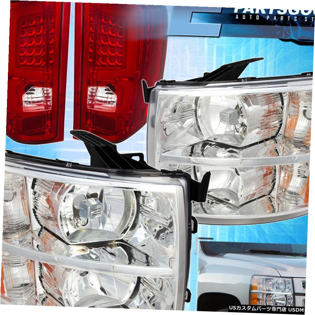 テールライト シボレーシルバラードクロームアンバーヘッドライト+ CストリークLedテールライト赤 For Chevy Silverado Chrome Amber Headlights + C-Streak Led Tail Lights Red 【並行輸入品】