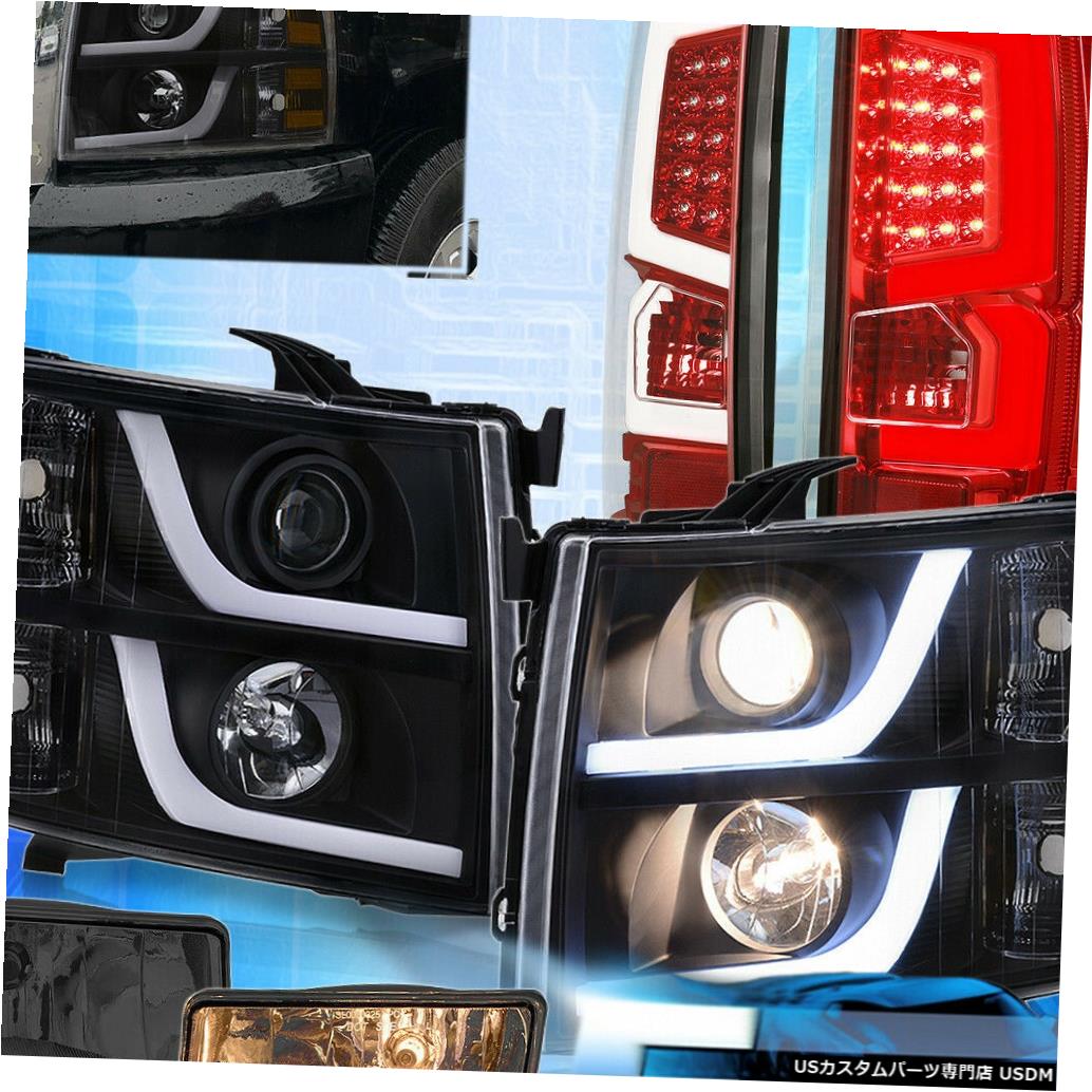 テールライト 07-13シルバラードDRLアンバーヘッドライト用白色LED赤テールライト+スモークフォグ For 07-13 Silverado DRL Amber Headlights White LED Red Tail Lights + Smoked Fogs 【並行輸入品】