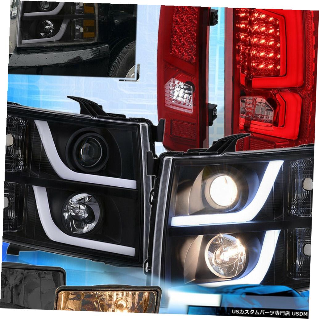 テールライト 07-13シルバラードブラックアンバーDrlヘッドライト用レッドテールライト煙霧を導いた For 07-13 Silverado Black Amber Drl Headlights Led Red Tail Lights Smoke Fogs 【並行輸入品】