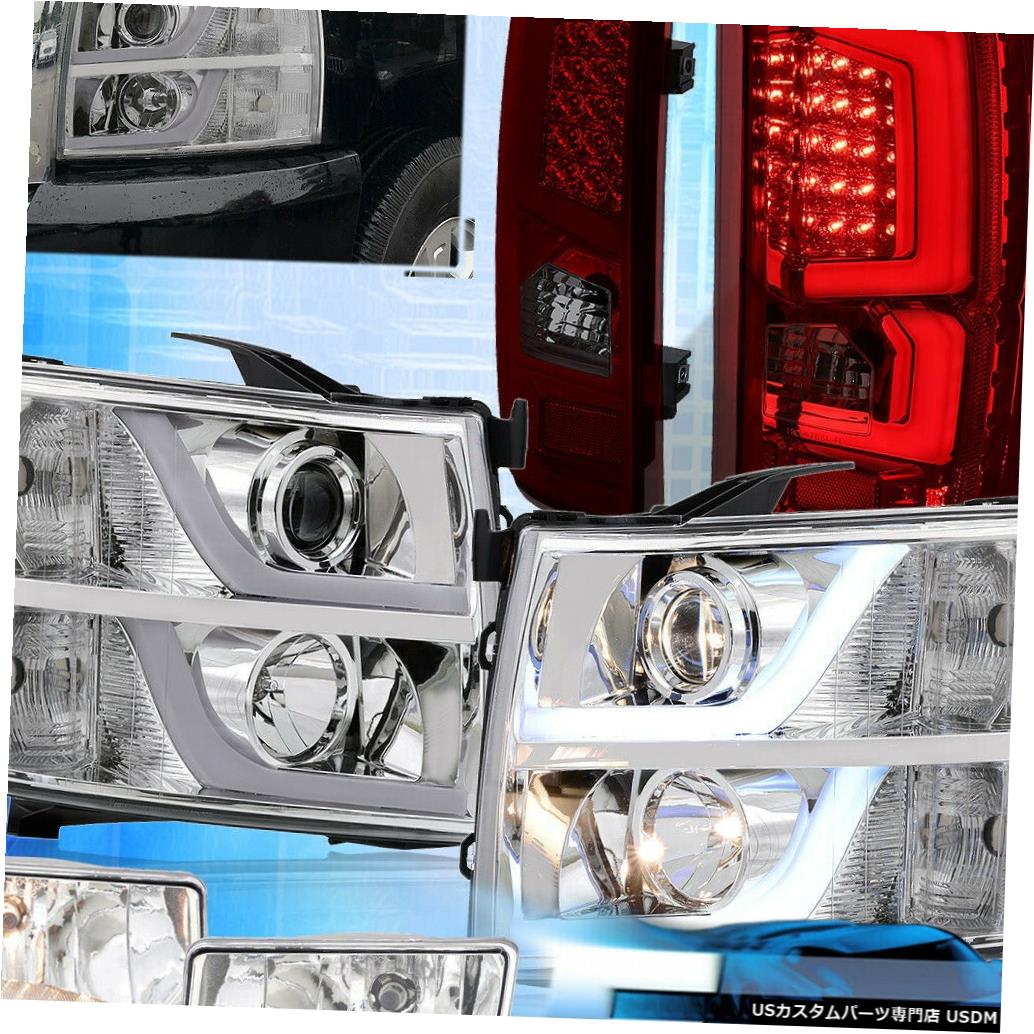 テールライト 07-13シルバラードリフレクターDRLヘッドライトスモークレッドテールライト+クリアフォグ用 For 07-13 Silverado Reflector DRL Headlights Smoked Red Tail Lights + Clear Fogs 【並行輸入品】