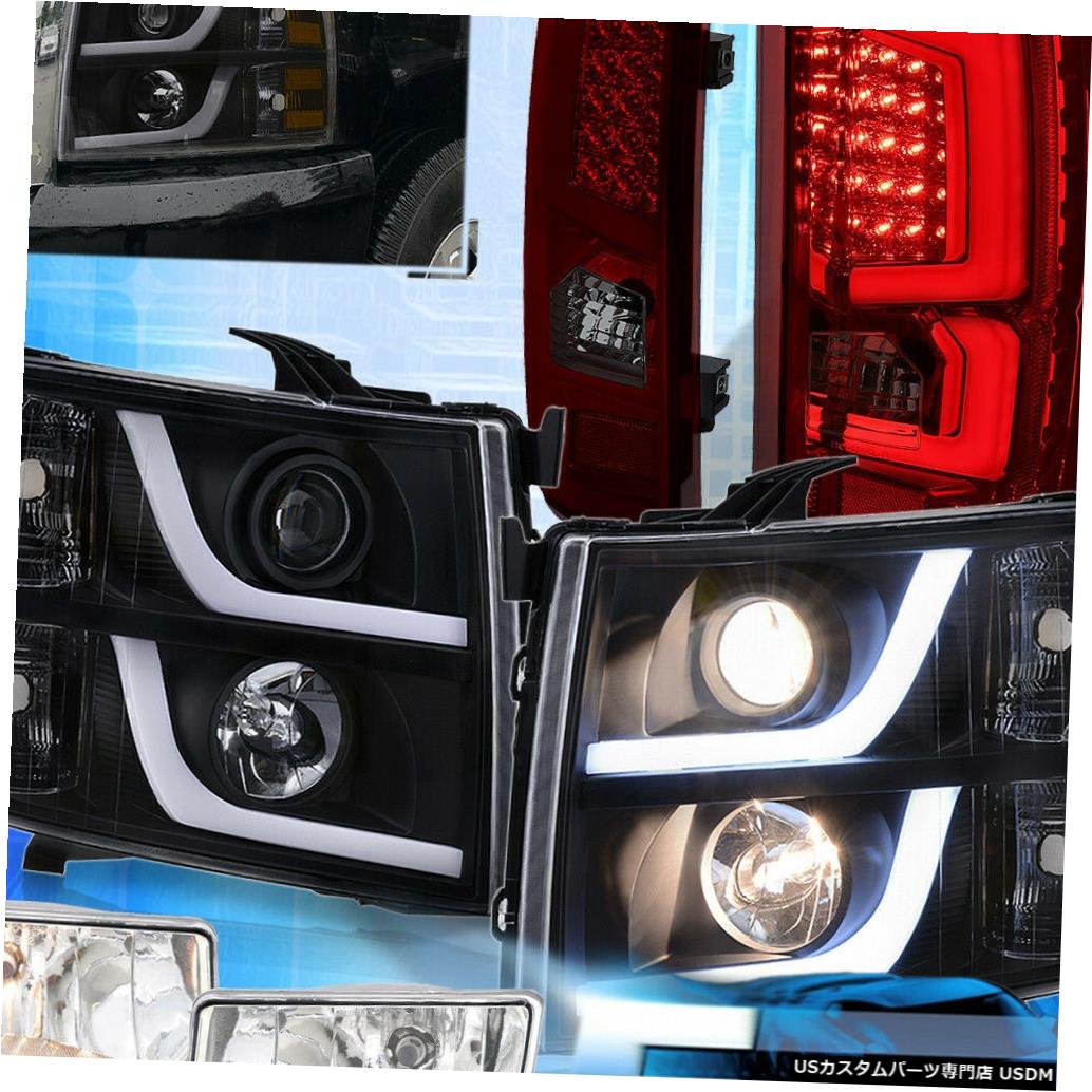 テールライト 07-13シルバラードブラックLed Drlヘッドライト+スモークレッドテールライト+フォグライト For 07-13 Silverado Black Led Drl Headlights + Smoked Red Tail Light + Fog Light 【並行輸入品】