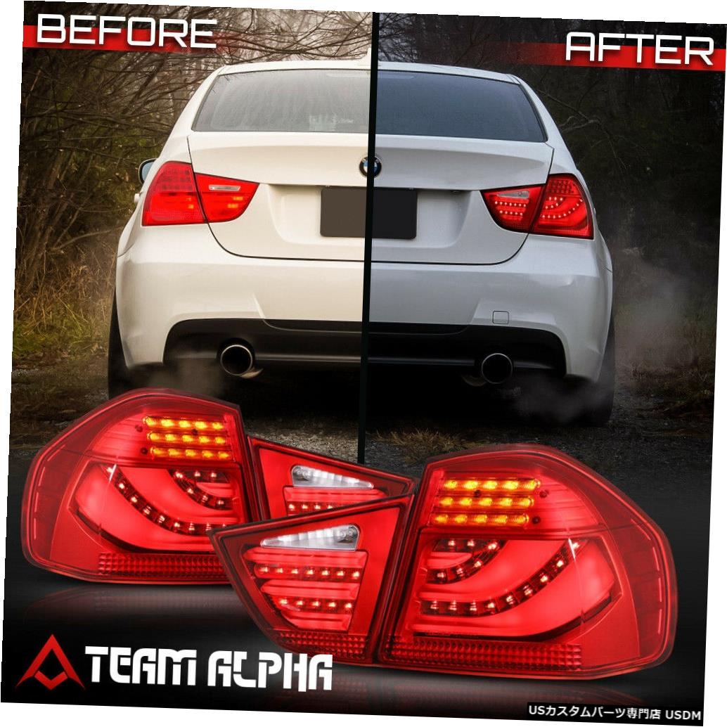 テールライト Fits 2009-2012 BMW E90/E91 3-Series 4Dr <NEON TUBE LED BAR> Red/Clear Tail Light 【並行輸入品】