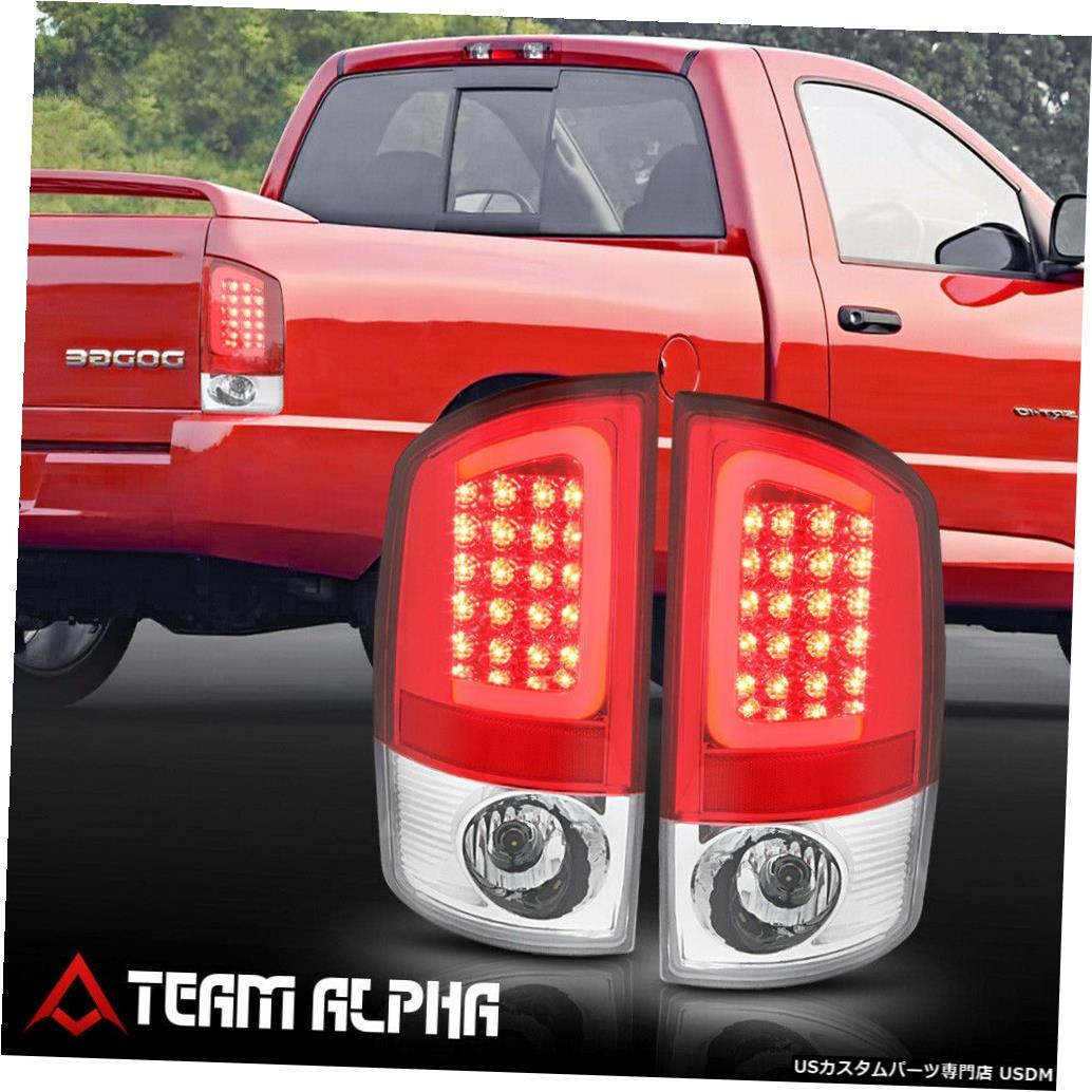 テールライト Fits 2002-2006 Dodge Ram <LED RED C-BAR> Chrome/Red Brake Lamp Rear Tail Light 【並行輸入品】