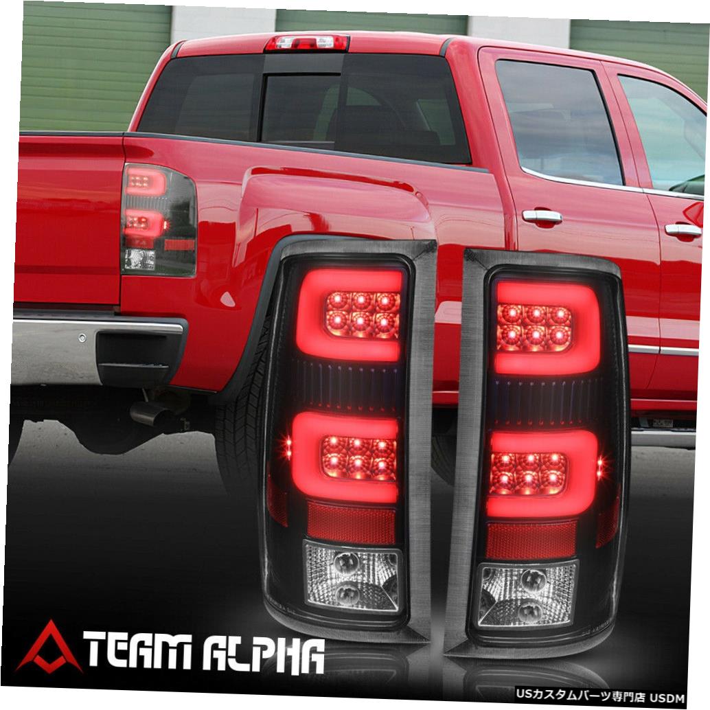 テールライト Fits 2007-2014 GMC Sierra <DUAL NEON TUBE LED C-BAR> Black/Clear Tail Light Lamp 【並行輸入品】