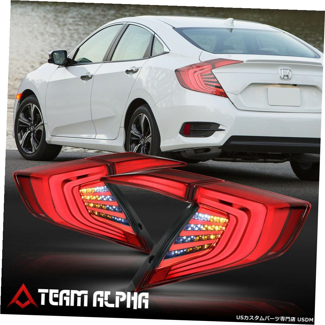 テールライト Fits 2016-2018 Civic 4Dr <NEON TUBE LED BAR>Red/Smoke 4PC Brake Lamp Tail Light 【並行輸入品】