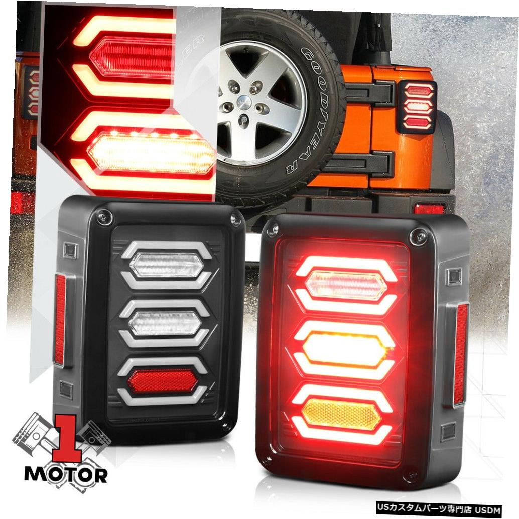 テールライト 07-18ジープラングラーJK用ブラック/クリアホワイトLEDライトバーテールライトブレーキランプ Black/Clear White LED Light Bar Tail Light Brake Lamp for 07-18 Jeep Wrangler JK 【並行輸入品】