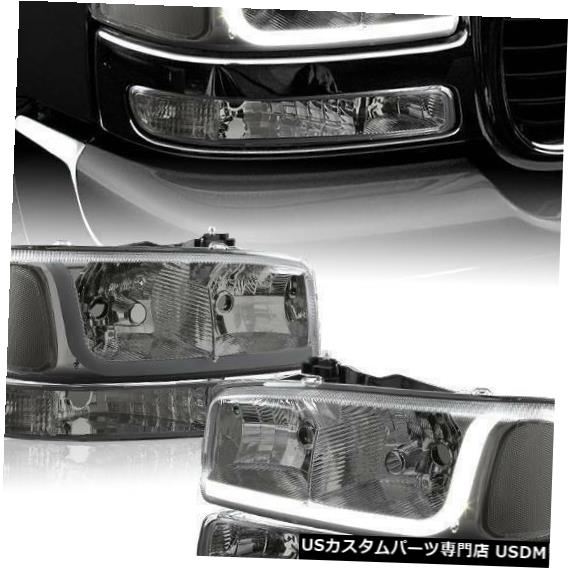 Headlight 1999-2006 GMC Sierra 1500 2500 DRL LEDスモークヘッドライト+バンパー+クリアリフレクター 1999-2006 GMC Sierra 1500 2500 DRL LED Smoke Headlights +Bumper+Clear Reflector 【並行輸入品】
