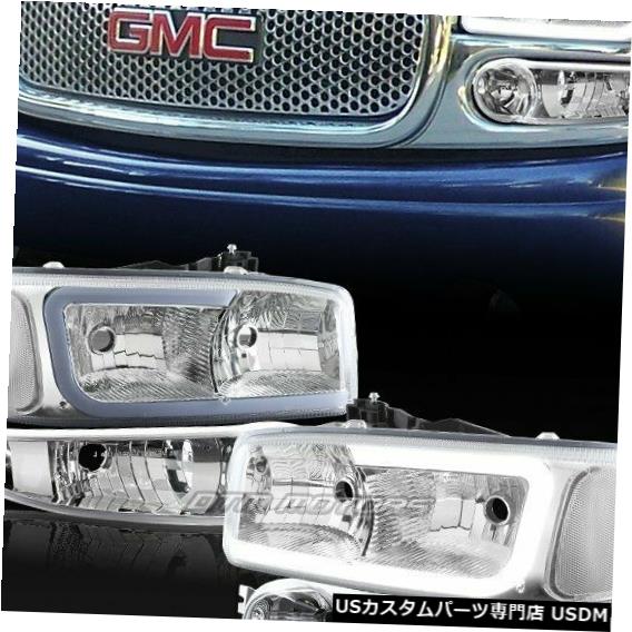 Headlight 2001-2006年GMCユーコン1500デナリG2 DRL LEDクロームクリアヘッドライト+バンパー4 P For 2001-2006 GMC Yukon 1500 Denali G2 DRL LED Chrome Clear Headlights+Bumper 4P 【並行輸入品】