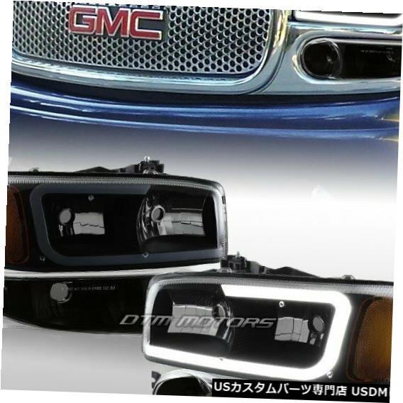 Headlight 2002-2007 GMC Sierra 1500 Denali DRL LEDブラックスモークアンバーヘッドライト+バンパー用 For 2002-2007 GMC Sierra 1500 Denali DRL LED Black Smoke Amber Headlights+Bumper 【並行輸入品】