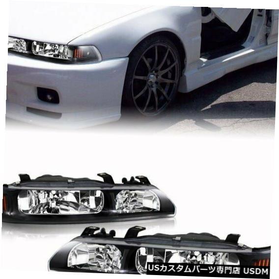 Headlight 90-93 Acura Integra 1ピースブラックハウジングヘッドライト+コーナーライトランプ用 For 90-93 Acura Integra 1-Piece Black Housing Headlight + Corner Light Lamps 【並行輸入品】