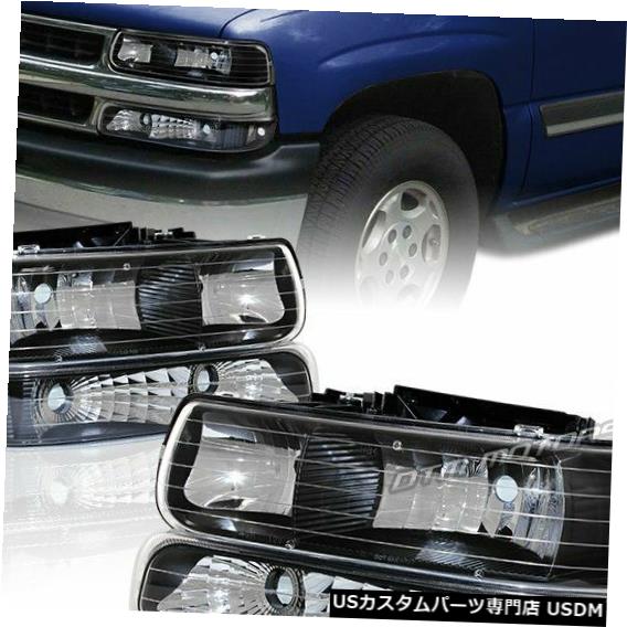 Headlight 1999-2002シボレーシルバラードブラックハウジングヘッドライト+バンパークリアリフレクターランプ For 1999-2002 Chevy Silverado BLK Housing Headlights+Bumper Clear Reflector Lamp 【並行輸入品】