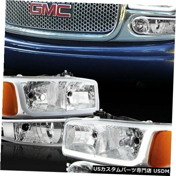 Headlight 01-06 GMCユーコン/デナリ/シエラ用DRL LEDクロームアンバーヘッドライト+バンパーランプ DRL LED Chrome Amber Headlights + Bumper Lamps For 01-06 GMC Yukon/Denali/Sierra 【並行輸入品】