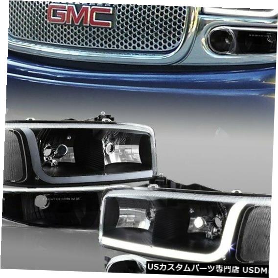 Headlight DRL LEDブラッククリアヘッドライト+ 01-06 GMCユーコン/デナリ/シエラ用バンパーランプ DRL LED Black Clear Headlights + Bumper Lamps For 01-06 GMC Yukon/Denali/Sierra 【並行輸入品】