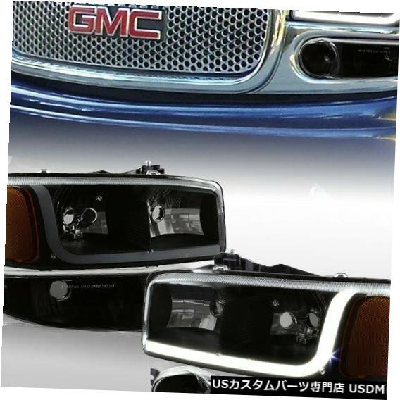 Headlight 01-06 GMCユーコン/デナリ/シエラ用DRL LEDスモークアンバーヘッドライト+バンパーランプ DRL LED Smoke Amber Headlights + Bumper Lamps For 01-06 GMC Yukon/Denali/Sierra 【並行輸入品】