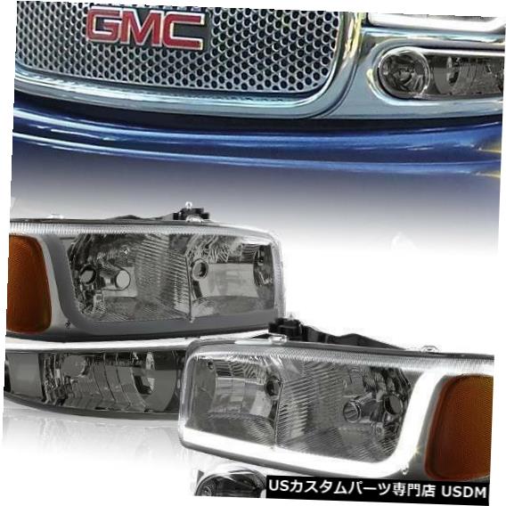 Headlight 01-06 GMCユーコン/デナリ/シエラ用DRL LEDスモークレンズヘッドライト+バンパーランプ DRL LED Smoke Lens Headlights + Bumper Lamps For 01-06 GMC Yukon/Denali/Sierra 【並行輸入品】