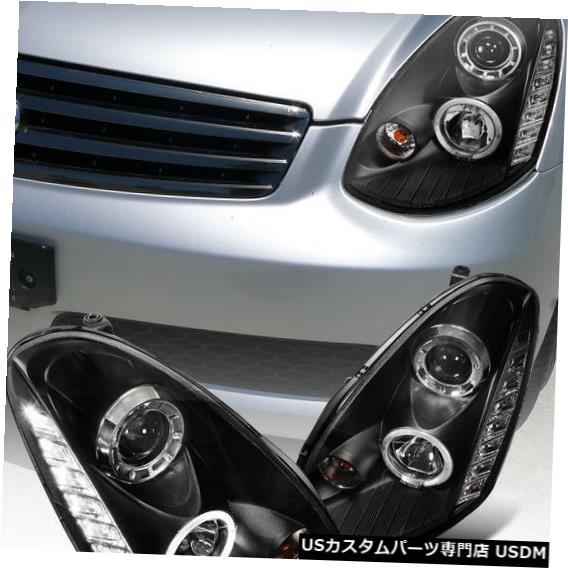 Headlight 2005-2006 G35 4DセダンLED Haloプロジェクターヘッドライトランプブラックの交換用 For 2005-2006 G35 4D Sedan LED Halo Projector Headlights Lamps Black Replacement 【並行輸入品】