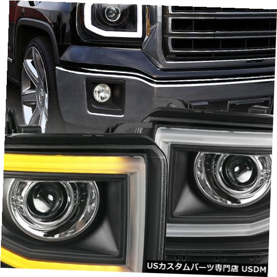 Headlight 2014-2018シエラ1500 2500HD 3500HD LEDストリッププロジェクターヘッドライトブラック For 2014-2018 Sierra 1500 2500HD 3500HD LED Strip Projector Headlights Black 【並行輸入品】