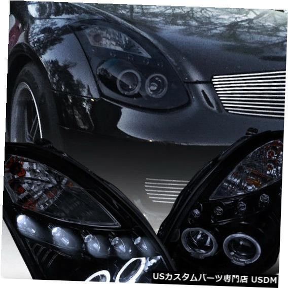 Headlight 2003-2007 G35 2DデュアルLED Haloプロジェクター用スモークヘッドライトグロッシーブラック For 2003-2007 G35 2D Dual LED Halo Projector Smoked Headlights Glossy Black 【並行輸入品】