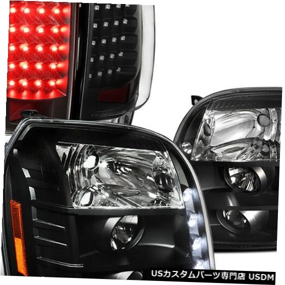 Headlight 2007-2014 GMCユーコンブラックLED DRLプロジェクターヘッドライト+ブレーキテールライト For 2007-2014 GMC Yukon Black LED DRL Projector Headlights+Brake Tail Lights 【並行輸入品】