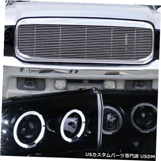 Headlight 1999-2004フォードF250煙LEDハローリングプロジェクターヘッドライト光沢のあるブラック For 1999-2004 Ford F250 Smoke LED Halo Rings Projector Headlights Glossy Black 【並行輸入品】