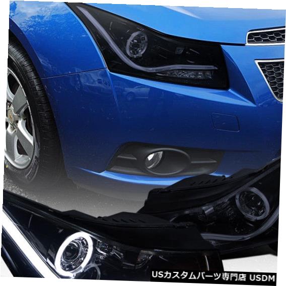 Headlight 2011-2014シェビークルーズスモークLEDストリップハロープロジェクターヘッドライトグロッシーブラック For 2011-2014 Chevy Cruze Smoke LED Strip Halo Projector Headlights Glossy Black 【並行輸入品】