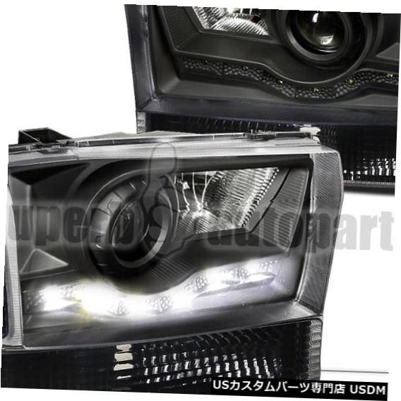 Headlight 1999-2004 F250 / 350/450プロジェクターSMD LED DRLヘッドライト+コーナーランプブラック For 1999-2004 F250/350/450 Projector SMD LED DRL Headlights+Corner Lamps Black 【並行輸入品】