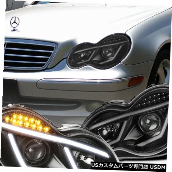 Headlight ブラック2001-2007ベンツW203 Cクラスプロジェクターヘッドライト、LED信号ランプ付き For Black 2001-2007 Benz W203 C-Class Projector Headlights W/ LED Signal Lamps 【並行輸入品】
