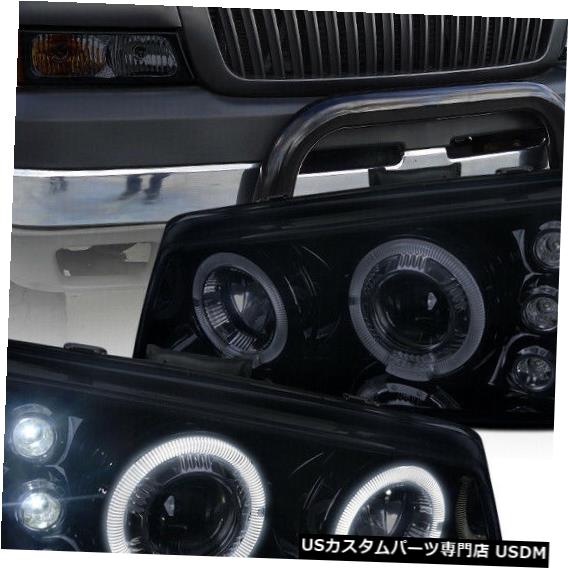 Headlight 2003-2006シボレーシルバラードLED Halo光沢のある黒いプロジェクターヘッドライトの煙 For 2003-2006 Chevy Silverado LED Halo Glossy Black Projector Headlights Smoke 【並行輸入品】