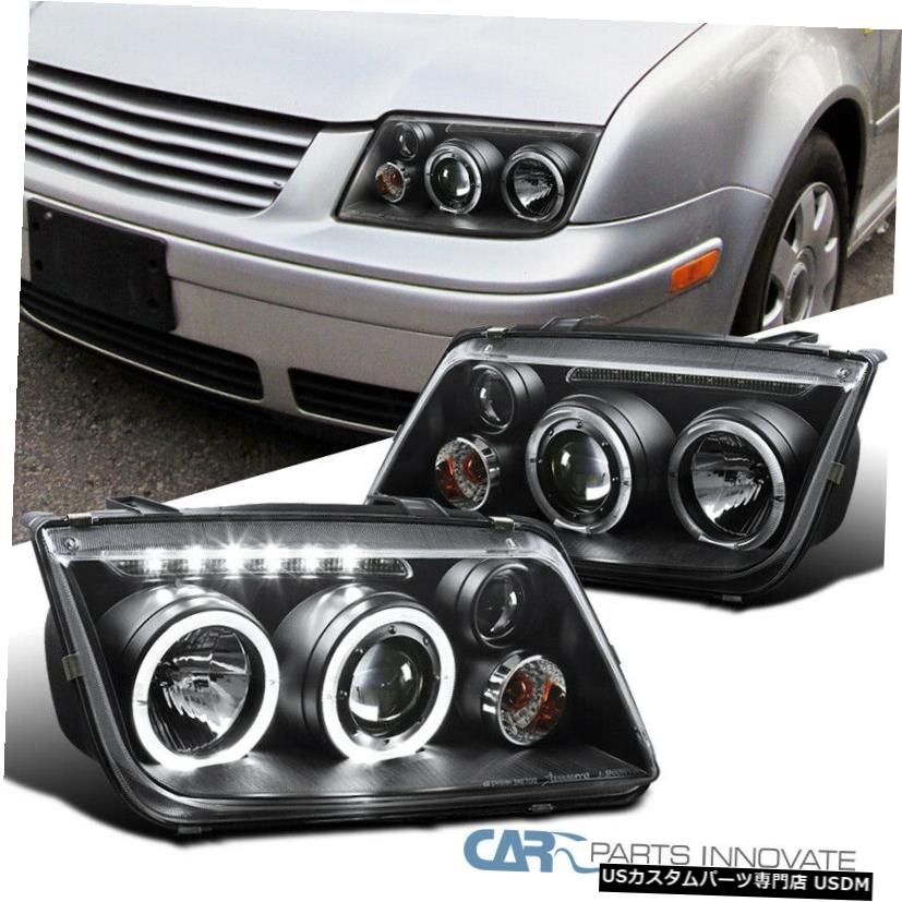 Headlight フィット99-05ジェッタボラMk4 LEDハロープロジェクターヘッドライトヘッドランプブラックフォグ付き Fit 99-05 Jetta Bora Mk4 LED Halo Projector Headlights Head Lamps Black w/ Fog 【並行輸入品】