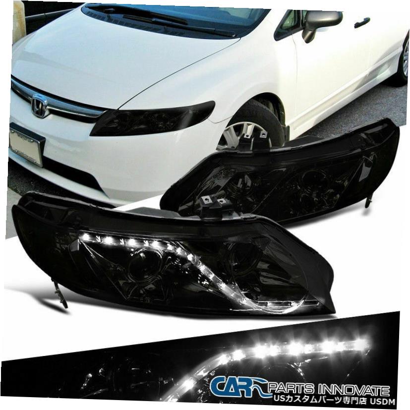 Headlight 06-11ホンダシビック4DrセダンR8スタイルLED煙プロジェクターヘッドライトペア For 06-11 Honda Civic 4Dr Sedan R8 Style LED Smoke Projector Headlights Pair 【並行輸入品】