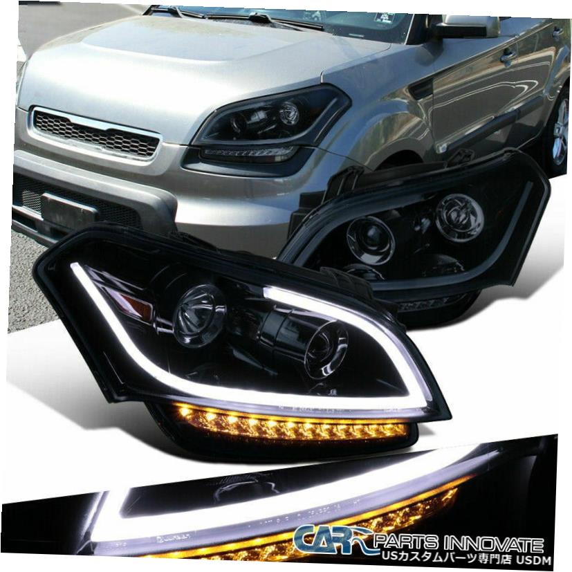 Headlight 10-11 Kiaソウル光沢のある黒いプロジェクターヘッドライトヘッドランプ+ LED信号 For 10-11 Kia Soul Glossy Black Projector Headlights Headlamps+LED Signal 【並行輸入品】