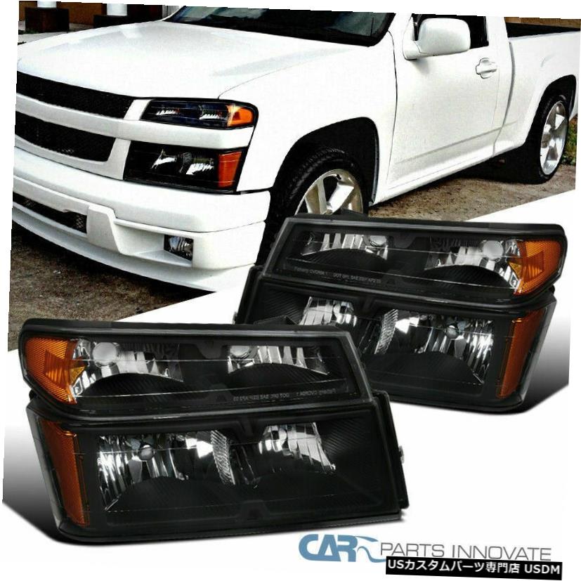 Headlight 04-12シェビーコロラドGMCキャニオンブラックヘッドライトランプ+コーナー信号灯 For 04-12 Chevy Colorado GMC Canyon Black Headlights Lamps+Corner Signal Lights 【並行輸入品】