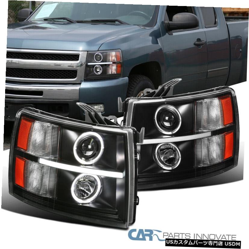 Headlight シェビー07-14シルバラードピックアップLEDハローブラックプロジェクターヘッドライト左+右 For Chevy 07-14 Silverado Pickup LED Halo Black Projector Headlights Left+Right 【並行輸入品】