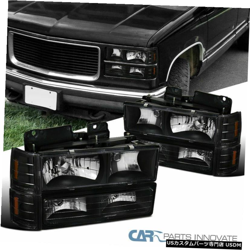 Headlight 94-99 GMC C10 C / K 1500 2500ユーコンシエラブラックヘッドライト+バンパーコーナーランプ For 94-99 GMC C10 C/K 1500 2500 Yukon Sierra Black Headlights+Bumper Corner Lamp 【並行輸入品】