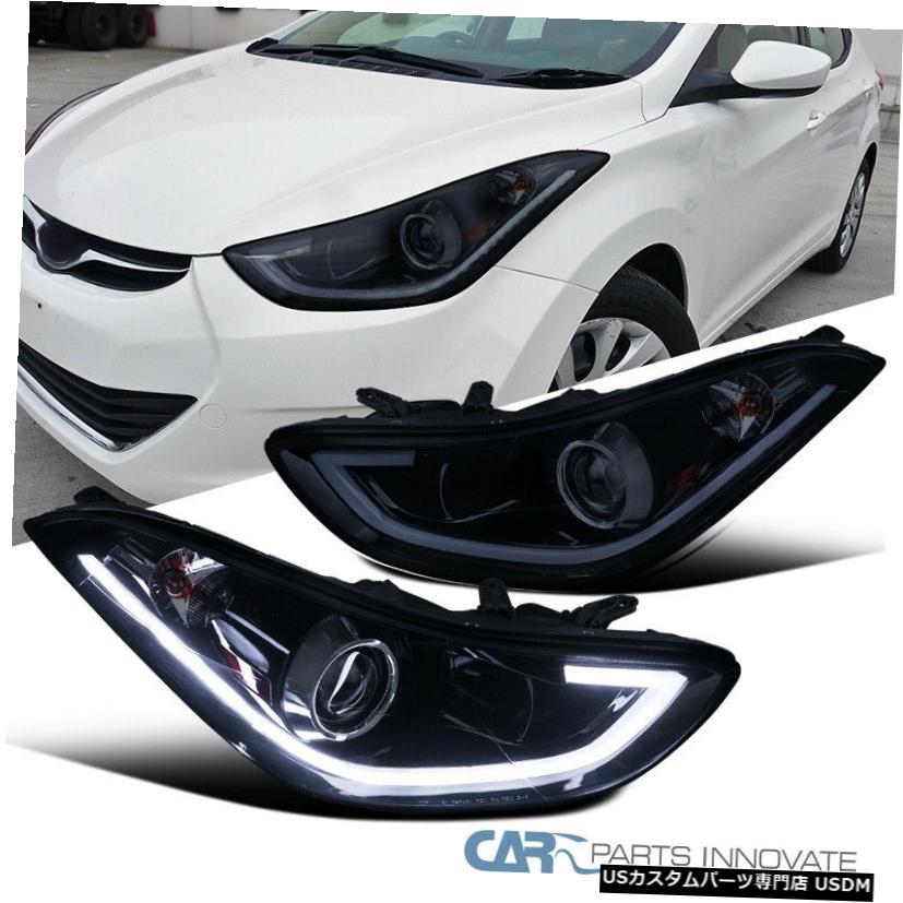Headlight 11-13エラントラ4Drセダン光沢のある黒い煙LEDストリッププロジェクターヘッドライト For 11-13 Elantra 4Dr Sedan Glossy Black Smoke LED Strip Projector Headlights 【並行輸入品】