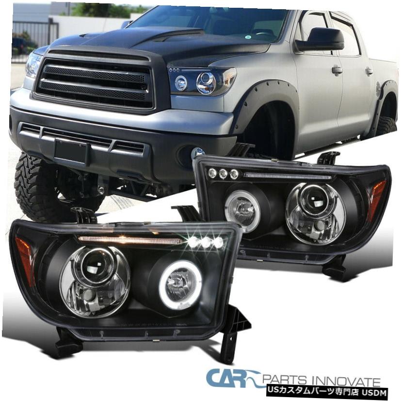 Headlight フィットトヨタ07-13タンドラ08-17セコイアブラックLEDハロープロジェクターヘッドライトペア Fit Toyota 07-13 Tundra 08-17 Sequoia Black LED Halo Projector Headlights Pair 【並行輸入品】