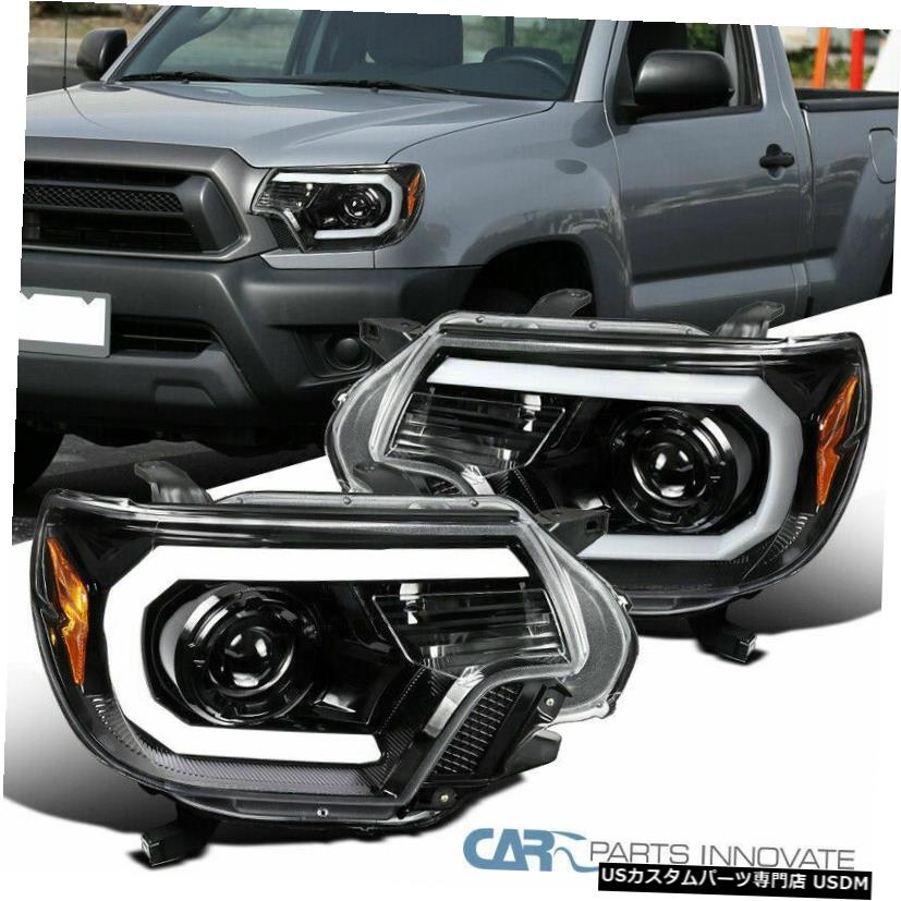Headlight トヨタ12-15タコマパールブラックLED DRLプロジェクターヘッドライトヘッドランプペア For Toyota 12-15 Tacoma Pearl Black LED DRL Projector Headlights Head Lamps Pair 【並行輸入品】