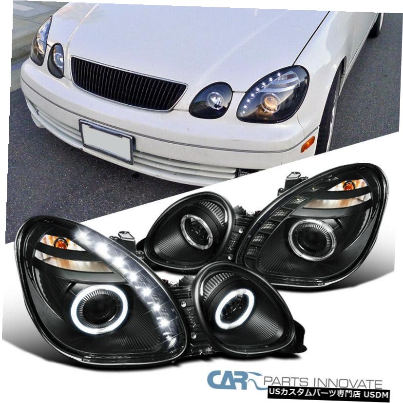 Headlight レクサス01-05 GS430 GS400 GS300 LEDハロープロジェクターヘッドライトランプブラックペア Fit Lexus 01-05 GS430 GS400 GS300 LED Halo Projector Headlights Lamps Black Pair 【並行輸入品】